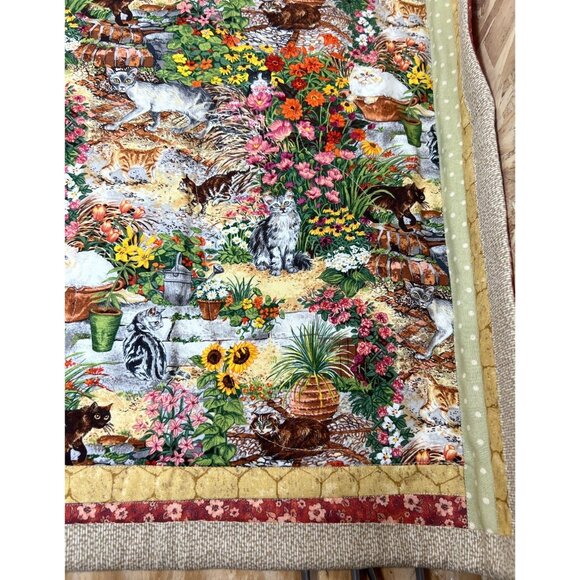 Handmade Quilted Wall Hanging, Cats In The Garden 37'' x 22'' - Picture 3 of 11